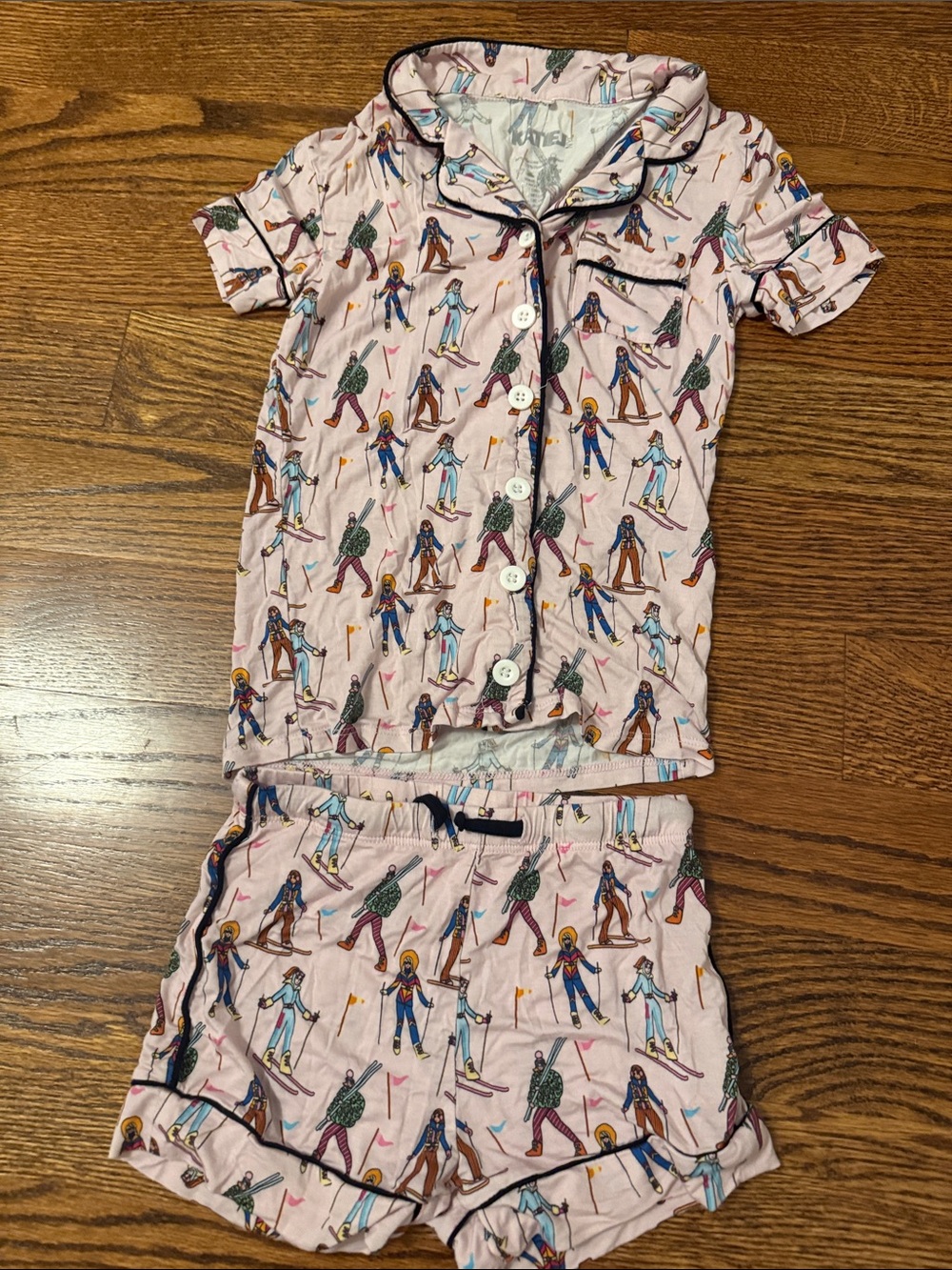 Katie J NYC Light Pink Skiers Short Pajama Set